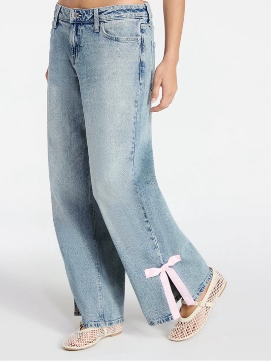 No Boundaries Denim - No Boundaries Wide Leg Jeans Pink Satin Bow Ribbon Hem Side Slit Denim Size 4
